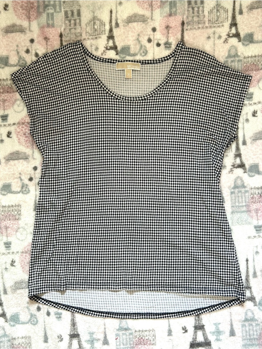 Michael Kors Black & White Gingham Short Sleeve Top